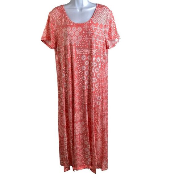 Cuddl Duds Flexwear Women’s Peach Boho Print Maxi Dress Size‎ L Loungewear - Picture 1 of 11
